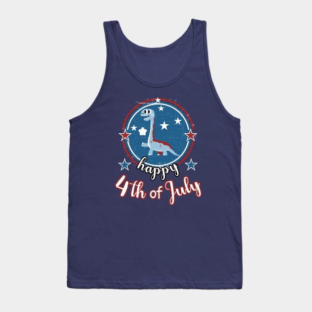 Retro Happy 4th Of July Patriot Dinosaur Tank Top by Cute Pets Graphically
